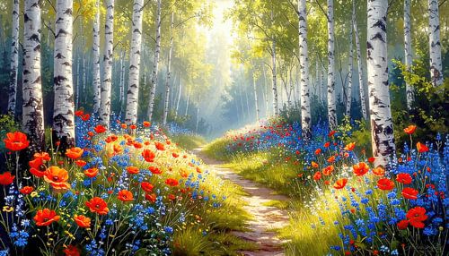 Berken langs een bospad – boslandschap