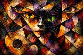 Visages cubistes de chats et d'humains sur Linda de Klein