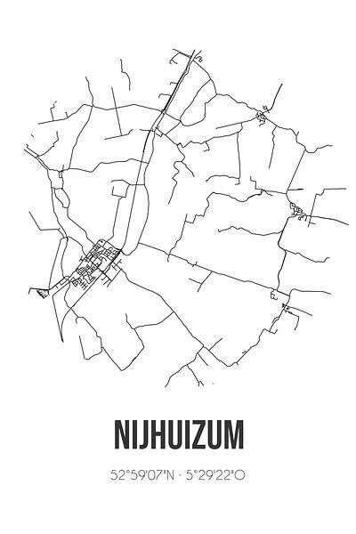 Nijhuizum (Fryslan) | Map | Black and White by Prints of Place