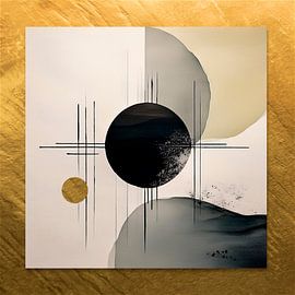 Japandi Art. /  Wabi-Sabi. Organisch en Lijnen met Goud. van Studio Pieternel