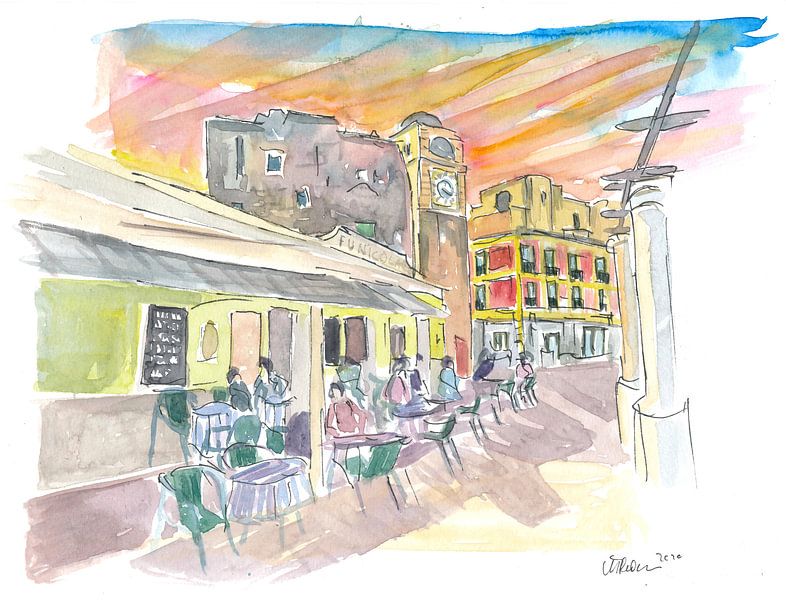 Treinbaan-topstation in Capri Italië met romantische piazetta en zonsondergang van Markus Bleichner