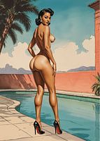Retro glamour bij het zwembad Vintage Pinup Illustratie