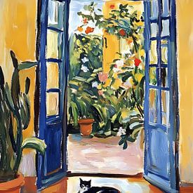 „Offene Tür“, „Schwarze Katze“, von Matisse inspiriert von IamHome Studio
