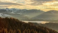 Avondstemming over de Sihlsee met Einsiedeln