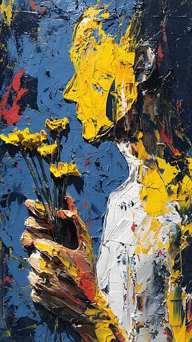 Surreale Konzeptkunst einer Nadelblume, die Schmerz und Schönheit in einer abstrakten, emotionalen Illustration darstellt
