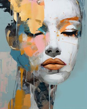 Modern abstract portret in pastelkleuren van Carla Van Iersel