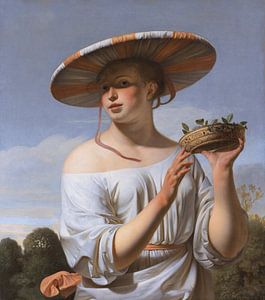 Mädchen mit großem Hut - Caesar van Everdingen
