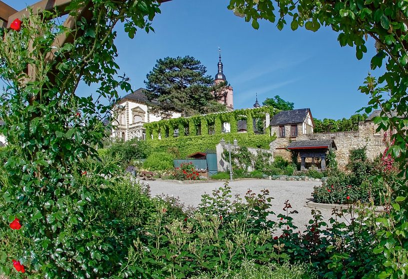 Rijnpromenade met de parochiekerk van St. Peter en Paul in Eltville am Rhein in de regio Rheingau van Dieter Meyer