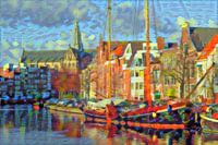 Abstract Schilderij Haarlem Spaarne met Grote of St.-Bavokerk