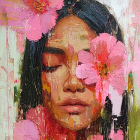 Ausdrucksstarkes Porträt mit rosa Blumen von But First Framing