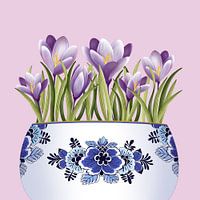 Krokusse in einem Delfter Blau Blumentopf