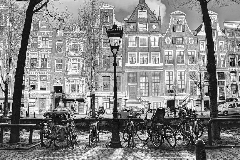 Innere Stadt von Amsterdam Niederlande Schwarz und Weiß von Hendrik-Jan Kornelis