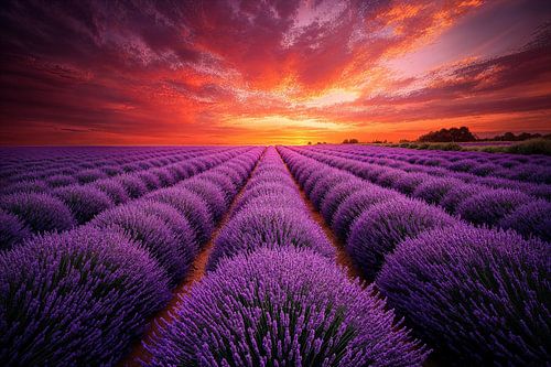 Champs de lavande au coucher du soleil