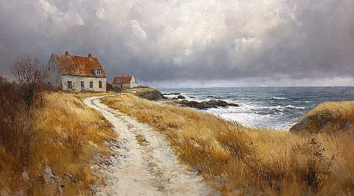 Kustpad in stormlicht