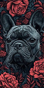Bulldog met Rozen van De Mooiste Kunst