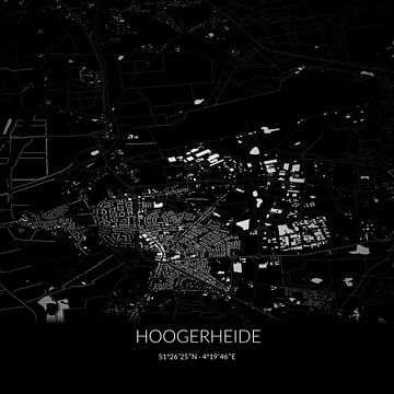 Zwart-witte landkaart van Hoogerheide, Noord-Brabant. van Rezona