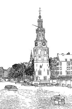 Pen drawingAmstel Montelbaanstoren Amsterdam Netherlands Line drawing