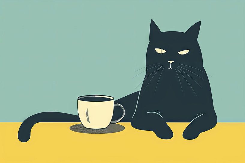 Minimalist cat and coffee lovers by Poster Art Shop