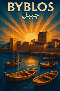 Byblos Libanon Vintage Travel Poster - Antike Hafen & Zitadelle Wandkunst
