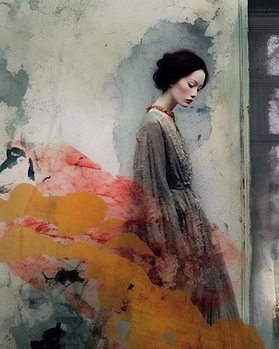 Portrait en techniques mixtes dans des couleurs pastel