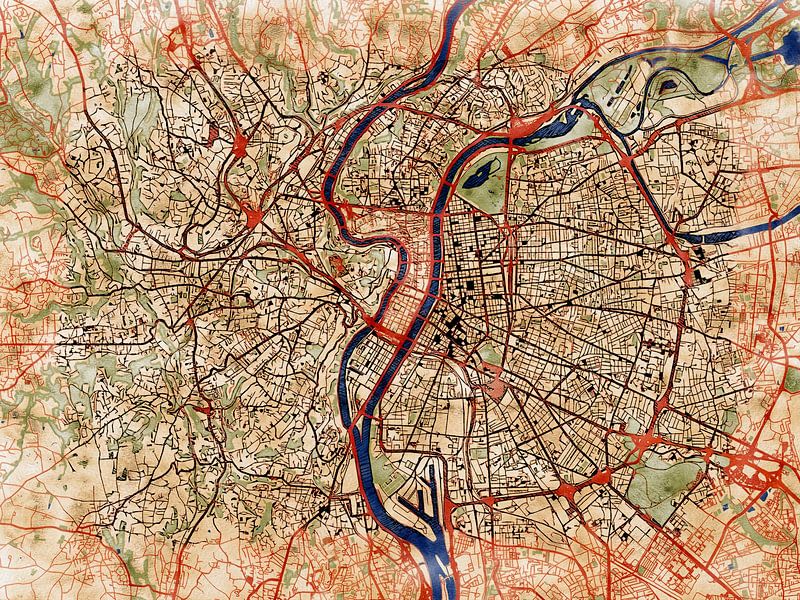 Carte de Lyon centrum avec le style 'Serene Summer' par Maporia
