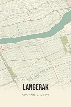 Vintage landkaart van Langerak (Zuid-Holland) van Rezona