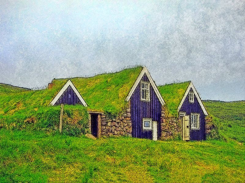 Erdhütten in Skaftafell, Island von Frans Blok