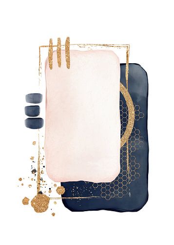 Abstracte Aquarel Vormen In Blauw Roze En Goud