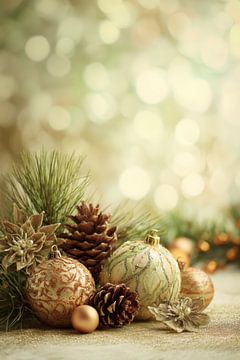 Boules de Noël Classic Gold Green avec pin et paillettes sur Eva Lee