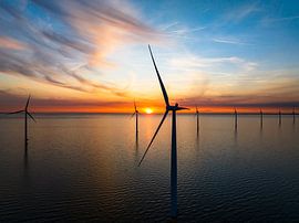 Wind turbines in an offshore wind park during sunset by Sjoerd van der Wal Photography
