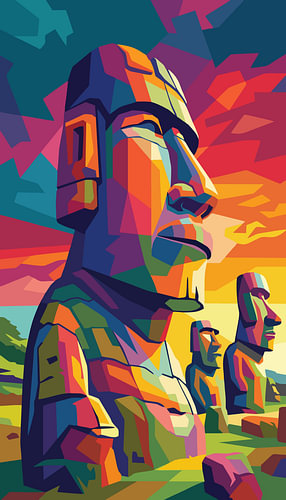 Moai Island WPAP Pop Art Illustration Metal Poster