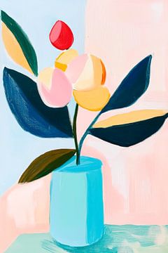 Fleurs multicolores dans un vase - Style moderne sur Poster Art Shop