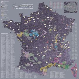 Carte de France des Gastronomes ambiance AUBERGINE (mise à jour 2024) sur MAPOM par Geoatlas