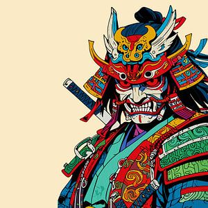 Wilder Samurai-Krieger - Bunte japanische Bushido-Kunst