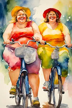 2 gezellige dames aan het fietsen