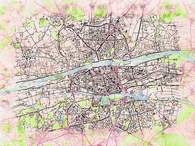Carte de Tours avec le style 'Soothing Spring' par Maporia