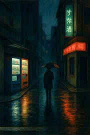 Neon Streets of Tokyo under Soft Rain by Travel Shop
