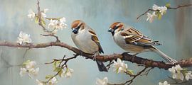 Blüten-Vogelbild | Blüten von Blickfänger Gemälde