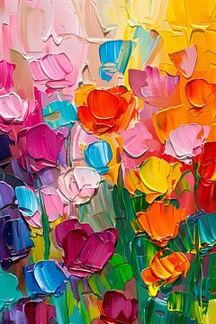 Abstract kleurrijk bloemenveld schilderij voor interieur van De Muurdecoratie