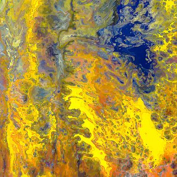 Modern, Abstract Digitaal Kunstwerk in Geel Oranje Blauw van Art By Dominic