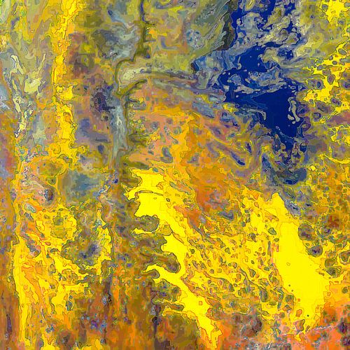 Modern, Abstract Digitaal Kunstwerk in Geel Oranje Blauw
