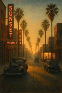Sunset Boulevard Twilight: Neonreclames en palmbomen van Travel Shop