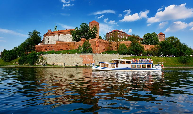 Uitzicht op de Wawel vanaf de Vistula in Krakau van Stefan Dinse