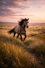 Wildes Pferd im goldenen Sonnenuntergang – kraftvolles Naturfoto mit Freiheit und Bewegung von Design Wall Arts