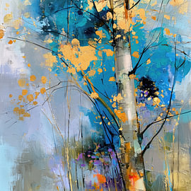 Abstrakter Baum mit goldenen Blättern von ARTemberaubend