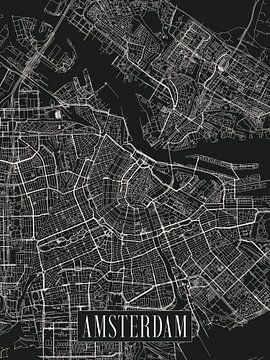 Stadskaart Amsterdam - Stad - Donkere variant - Plattegrond van Locus Studio