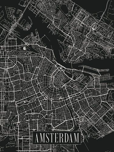 Stadskaart Amsterdam - Stad - Donkere variant - Plattegrond