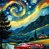 Lamborghini Diablo Sternennacht Abstrakte Kunst – Von Van Gogh inspirierte Wanddekoration für Supersportwagen von MIROKKU