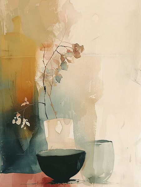 Abstract still life in warm colours, Japandi style by Japandi Art Studio