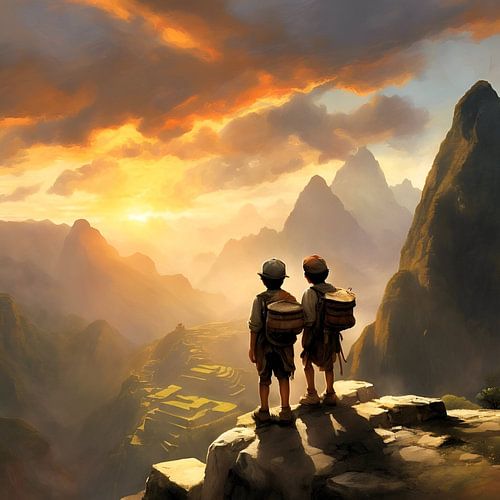 Two young boys discover Machu Picchu by Gert-Jan Siesling